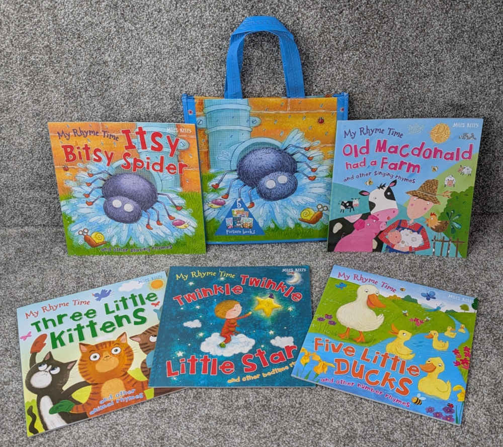 Rhyme Time Childrens Book Lot Tote Bag Twinkle Twinkle Old MacDonald Itsy Bitsy